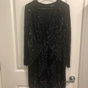 Black Long Sleeve Beaded Dress